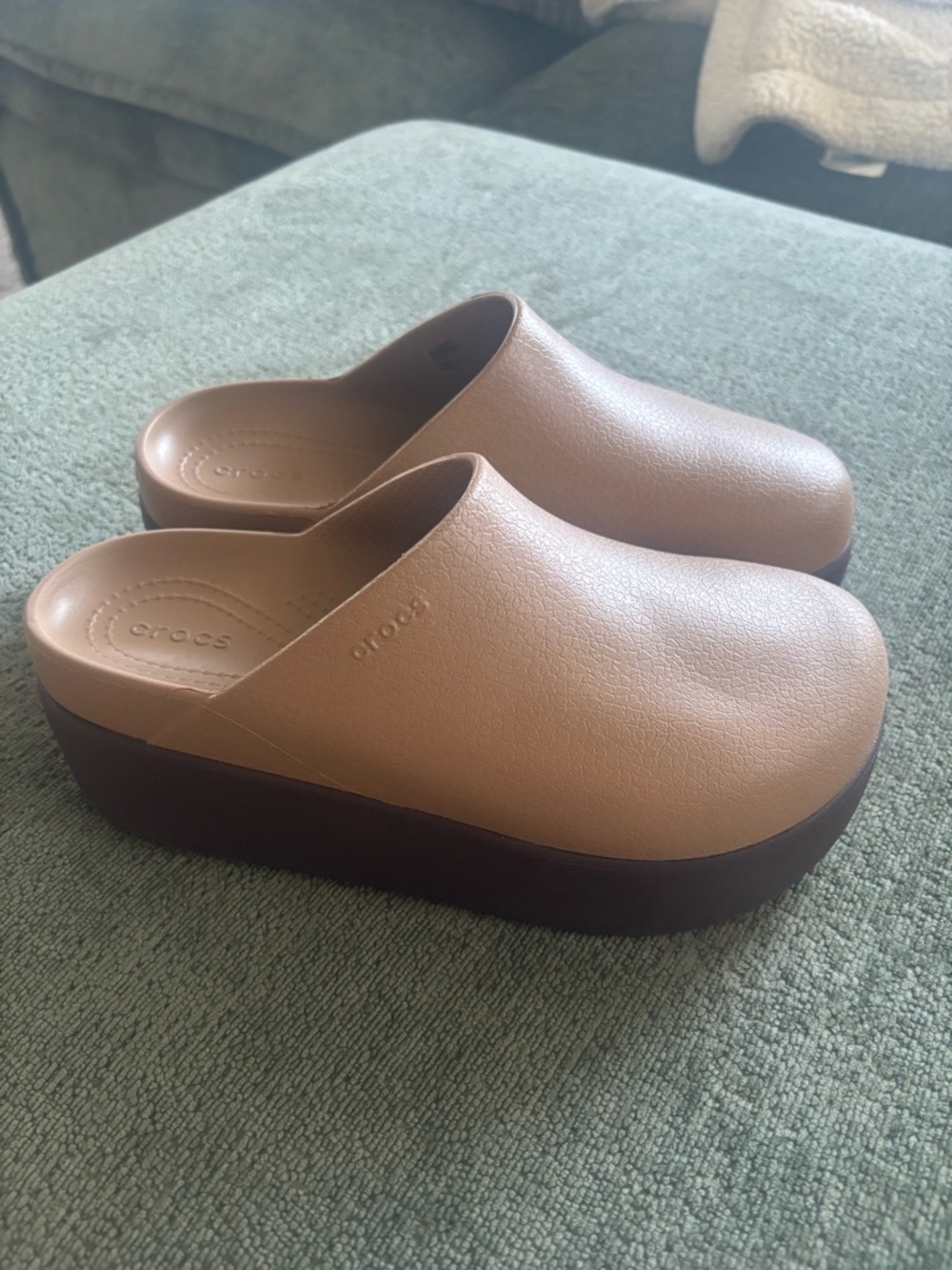 CROCS Women's Dylan Platform Clog in Light Brown with Dark Brown Sole